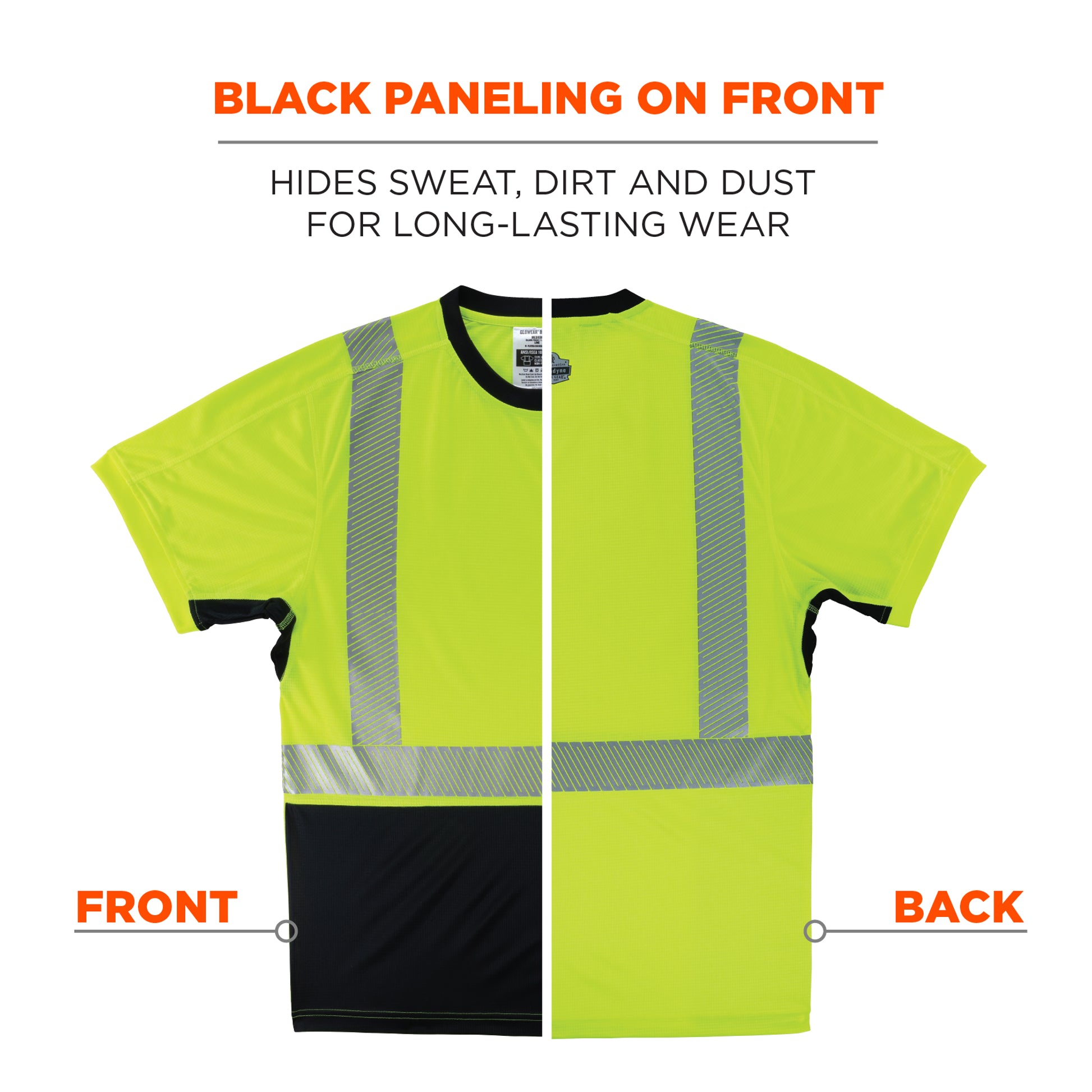 Ergodyne GloWear 8283BK Lightweight Performance Hi-Vis T-Shirt - Type R, Class 2, Black Bottom - Lime