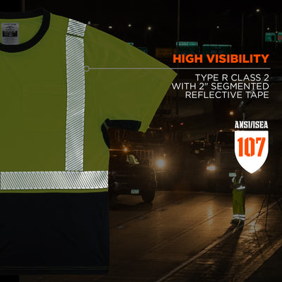 Ergodyne GloWear 8283BK Lightweight Performance Hi-Vis T-Shirt - Type R, Class 2, Black Bottom - Lime
