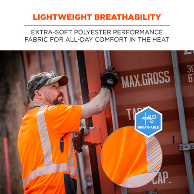 Ergodyne GloWear 8283BK Lightweight Performance Hi-Vis T-Shirt - Type R, Class 2, Black Bottom - Orange