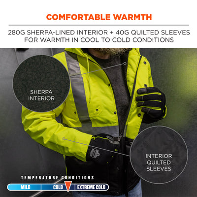 Ergodyne GloWear 8275 Heavy-Duty Hi-Vis Workwear Jacket - Sherpa Lined, Water-Resistant, Class 2, Type R - Lime
