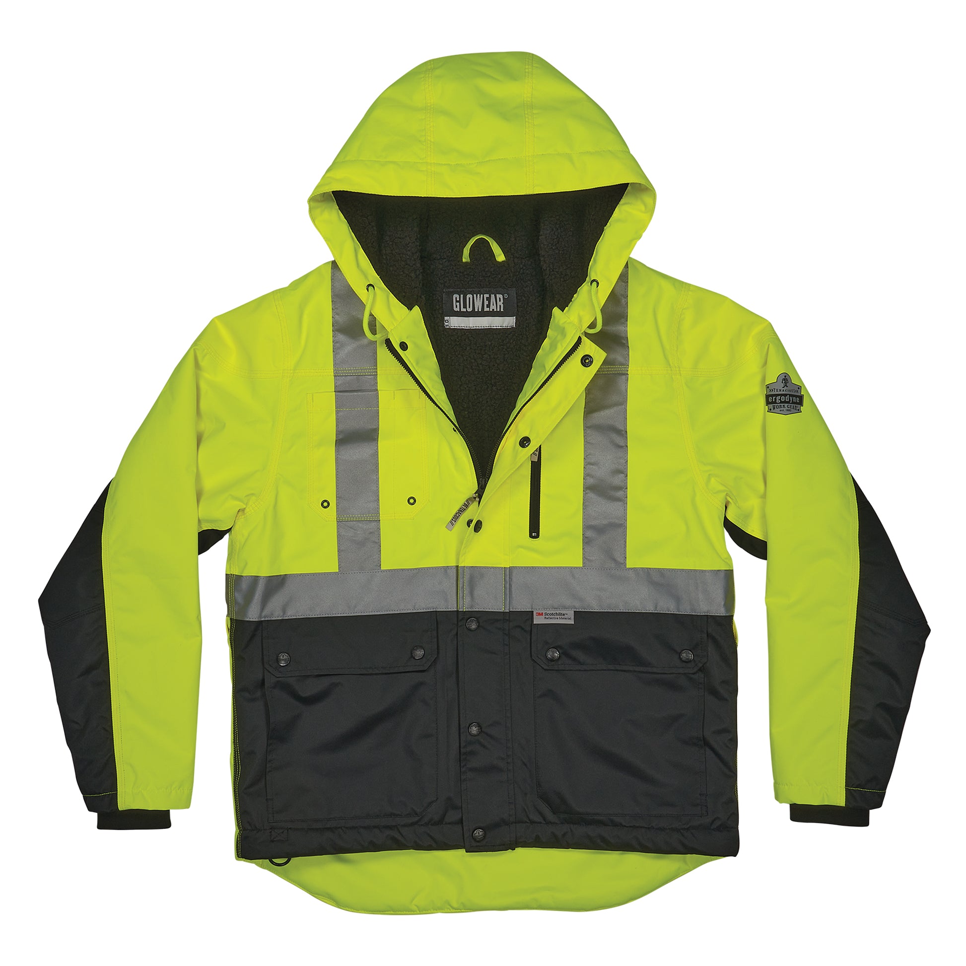 Ergodyne GloWear 8275 Heavy-Duty Hi-Vis Workwear Jacket - Sherpa Lined, Water-Resistant, Class 2, Type R - Lime