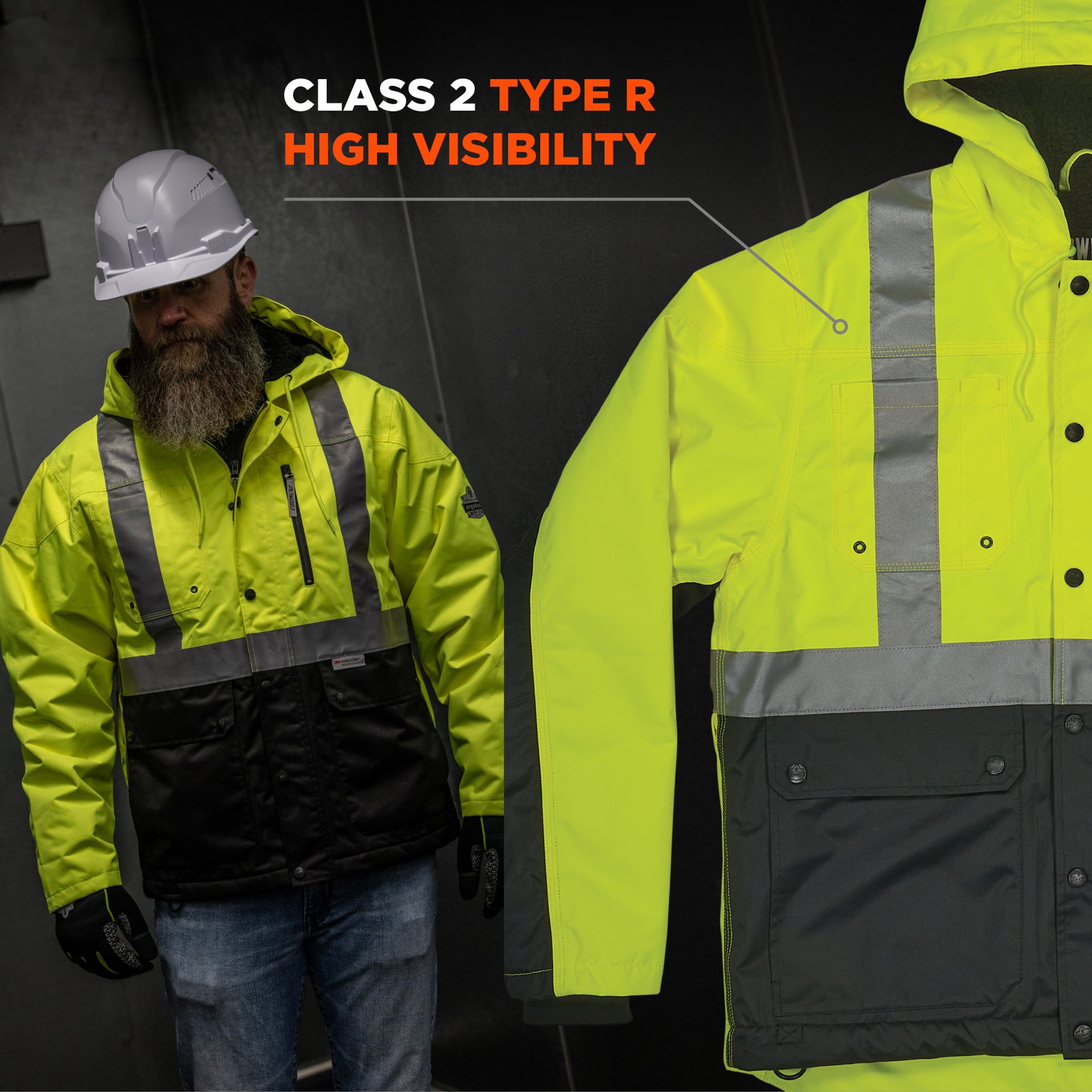 Ergodyne GloWear 8275 Heavy-Duty Hi-Vis Workwear Jacket - Sherpa Lined, Water-Resistant, Class 2, Type R - Lime