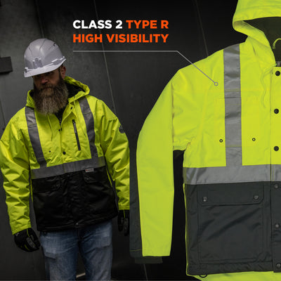 Ergodyne GloWear 8275 Heavy-Duty Hi-Vis Workwear Jacket - Sherpa Lined, Water-Resistant, Class 2, Type R - Lime