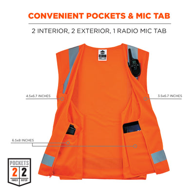Ergodyne GloWear 8249Z Hi-Vis Surveyors Vest - Type R, Class 2, Zipper, Economy - Orange