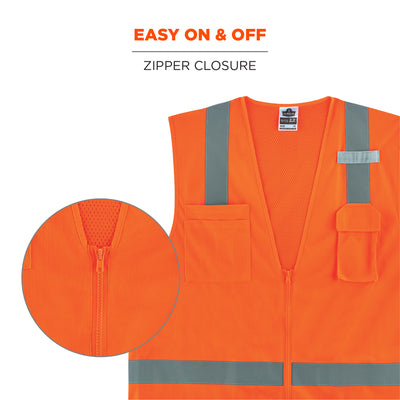 Ergodyne GloWear 8249Z Hi-Vis Surveyors Vest - Type R, Class 2, Zipper, Economy - Orange
