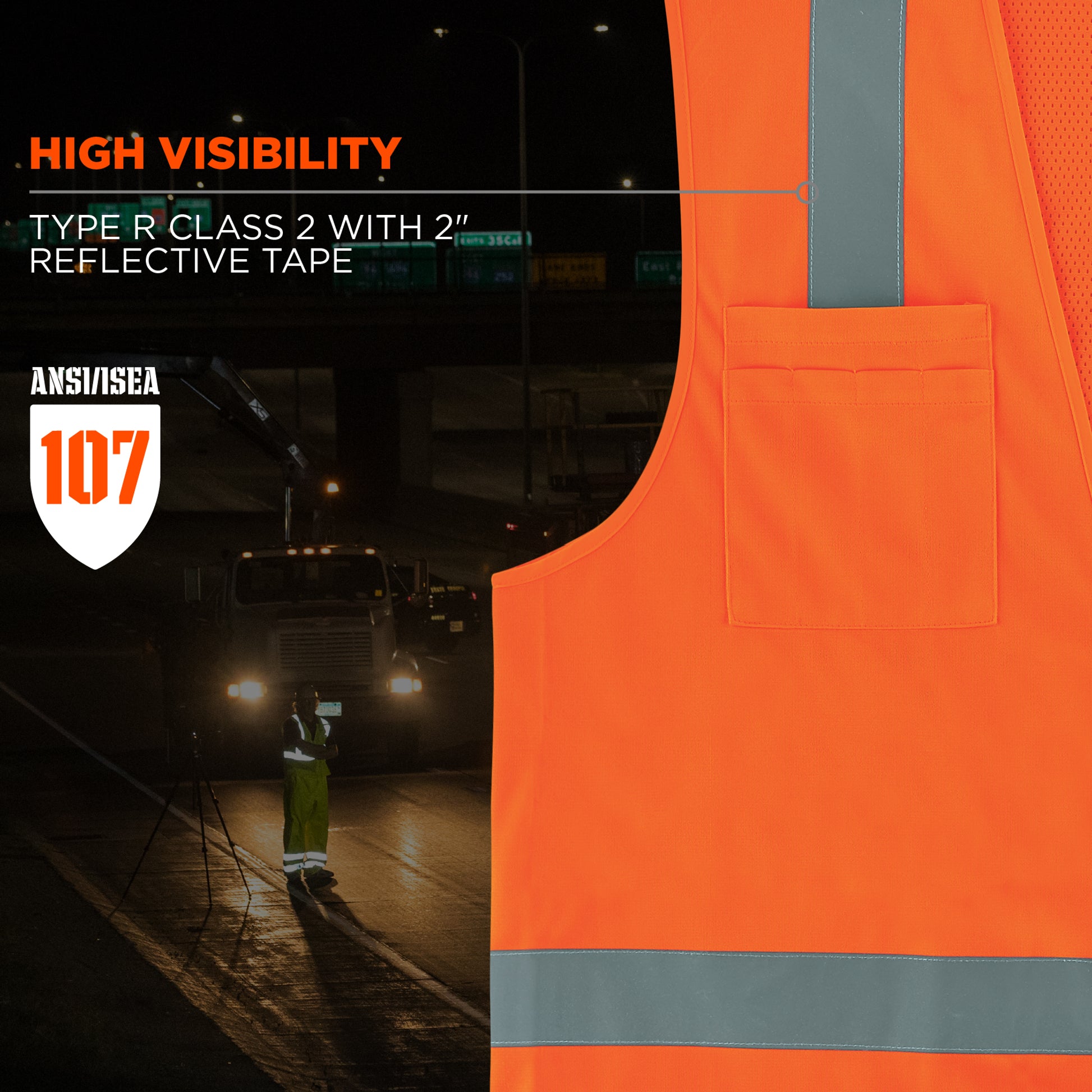 Ergodyne GloWear 8249Z Hi-Vis Surveyors Vest - Type R, Class 2, Zipper, Economy - Orange