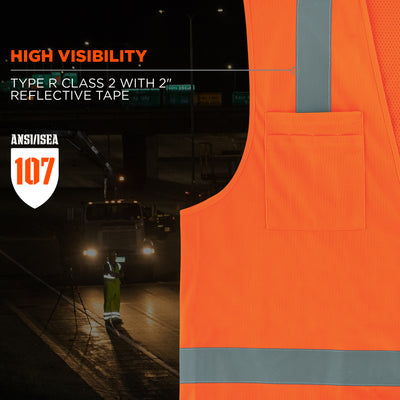 Ergodyne GloWear 8249Z Hi-Vis Surveyors Vest - Type R, Class 2, Zipper, Economy - Orange