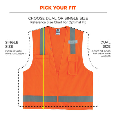 Ergodyne GloWear 8249Z Hi-Vis Surveyors Vest - Type R, Class 2, Zipper, Economy - Orange