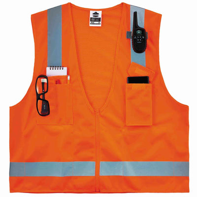 Ergodyne GloWear 8249Z Hi-Vis Surveyors Vest - Type R, Class 2, Zipper, Economy - Orange