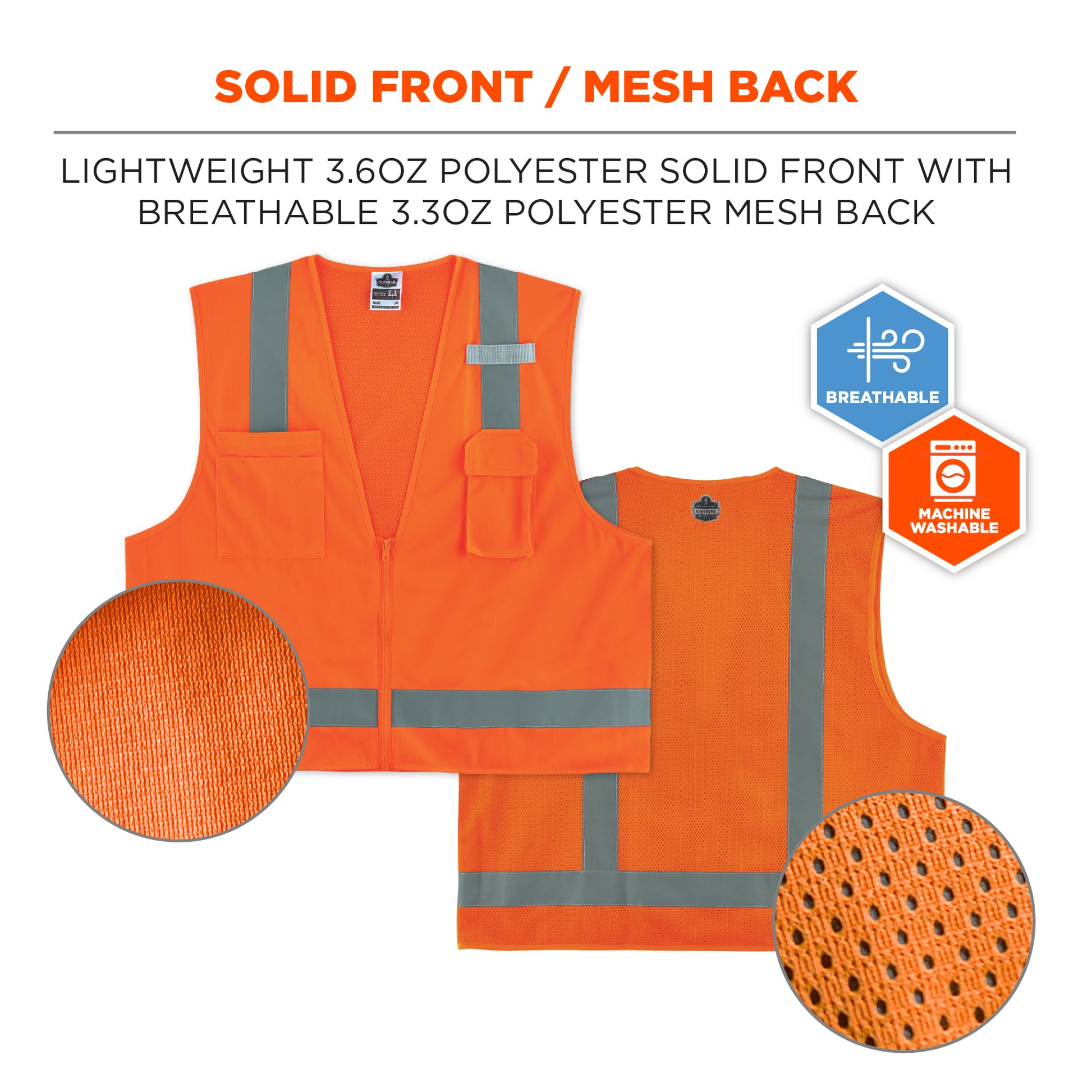 Ergodyne GloWear 8249Z Hi-Vis Surveyors Vest - Type R, Class 2, Zipper, Economy - Orange