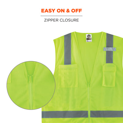 Ergodyne GloWear 8249Z Hi-Vis Surveyors Vest - Type R, Class 2, Zipper, Economy - Lime