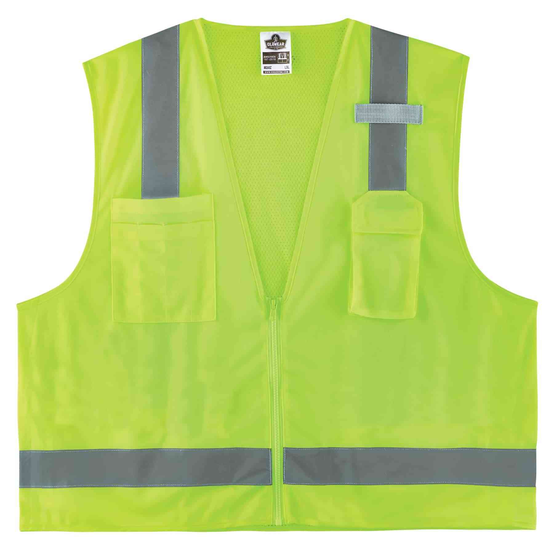 Ergodyne GloWear 8249Z Hi-Vis Surveyors Vest - Type R, Class 2, Zipper, Economy - Lime