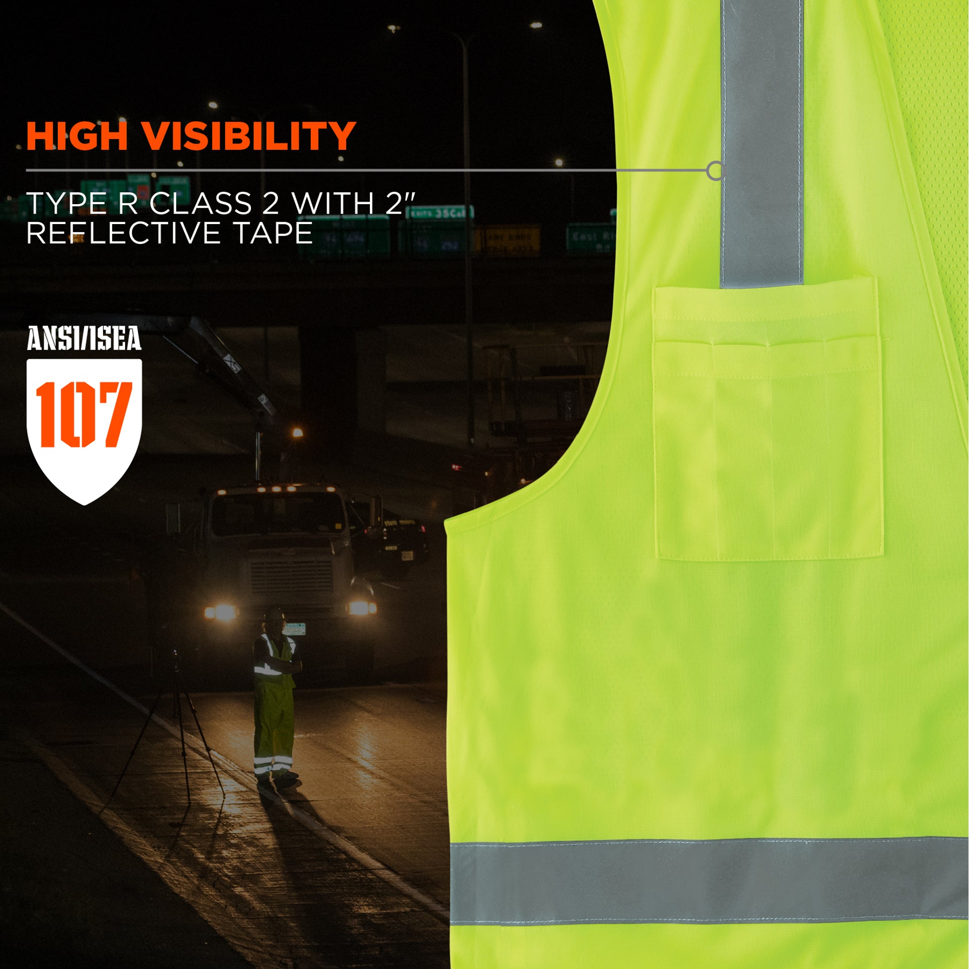 Ergodyne GloWear 8249Z Hi-Vis Surveyors Vest - Type R, Class 2, Zipper, Economy - Lime