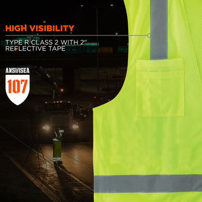 Ergodyne GloWear 8249Z Hi-Vis Surveyors Vest - Type R, Class 2, Zipper, Economy - Lime