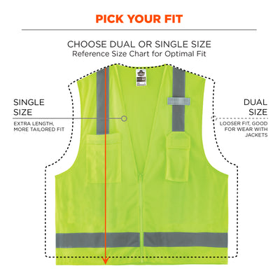 Ergodyne GloWear 8249Z Hi-Vis Surveyors Vest - Type R, Class 2, Zipper, Economy - Lime