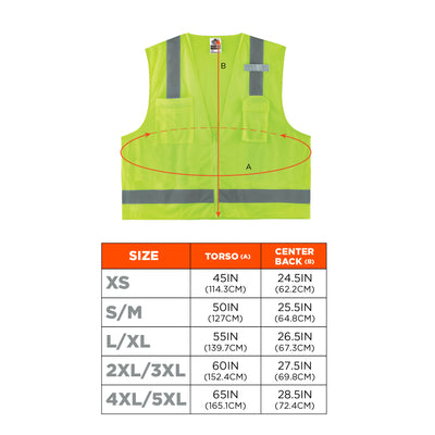 Ergodyne GloWear 8249Z Hi-Vis Surveyors Vest - Type R, Class 2, Zipper, Economy - Lime