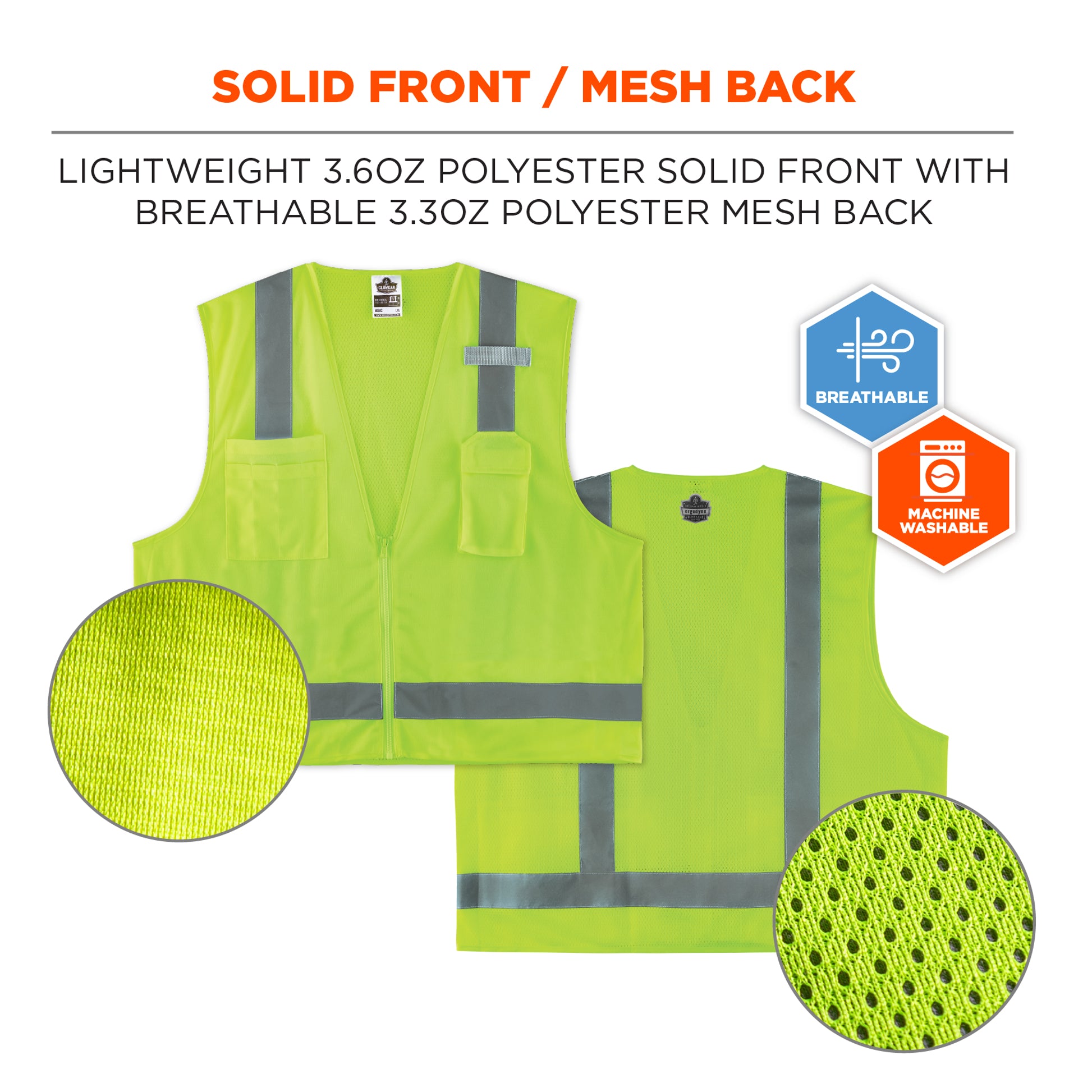 Ergodyne GloWear 8249Z Hi-Vis Surveyors Vest - Type R, Class 2, Zipper, Economy - Lime