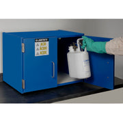 Justrite Wood Laminate Corrosives Countertop Safety Cabinet - Cap. Six 2-1/2 Liter Bottles - 2 Doors - Blue - 24120