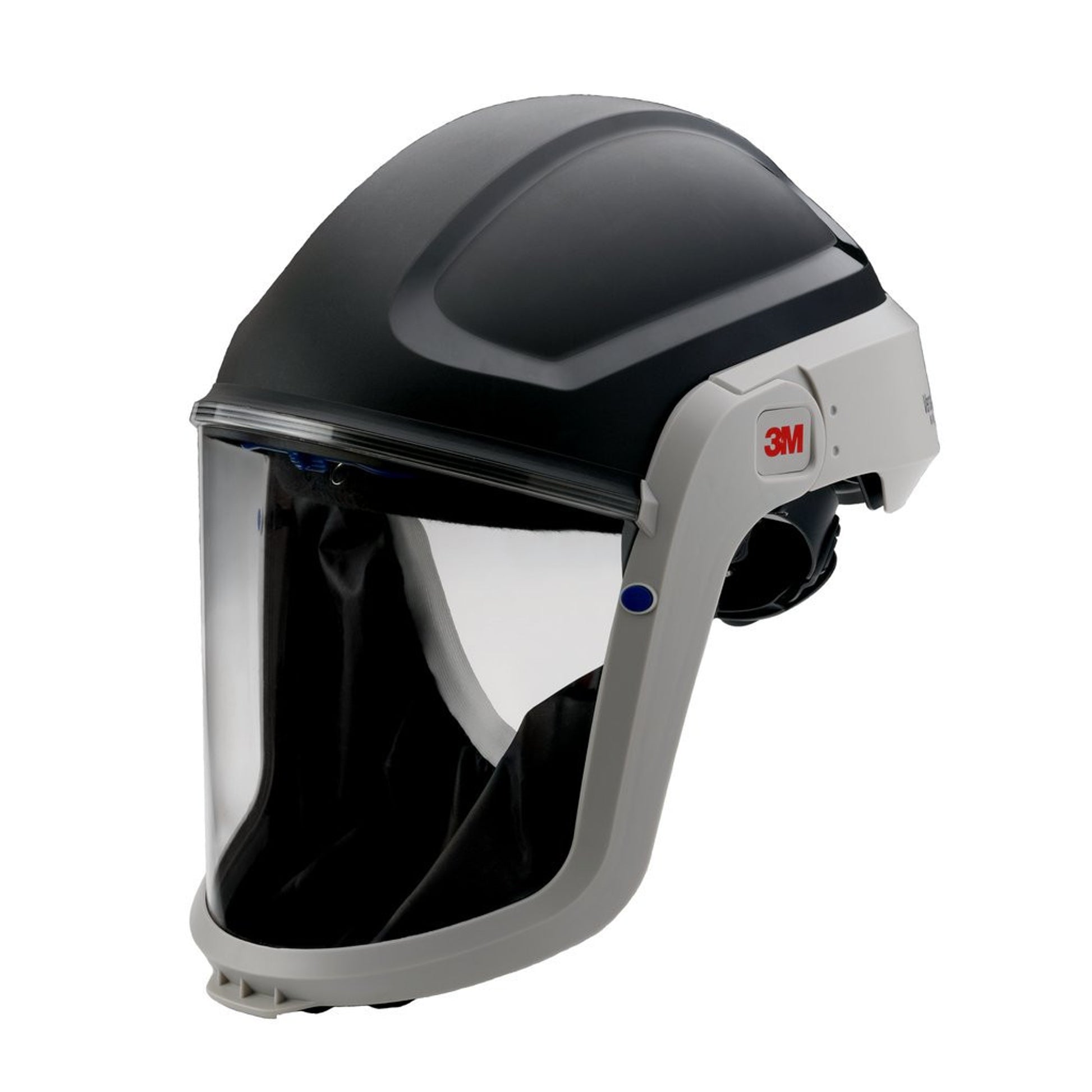 The M-307 assembly includes a M-927 Visor and M-937 Faceseal.  The M-927 visor is made of coated polycarbonate.  The M-937 faceseal is made of flame resistant polyester.