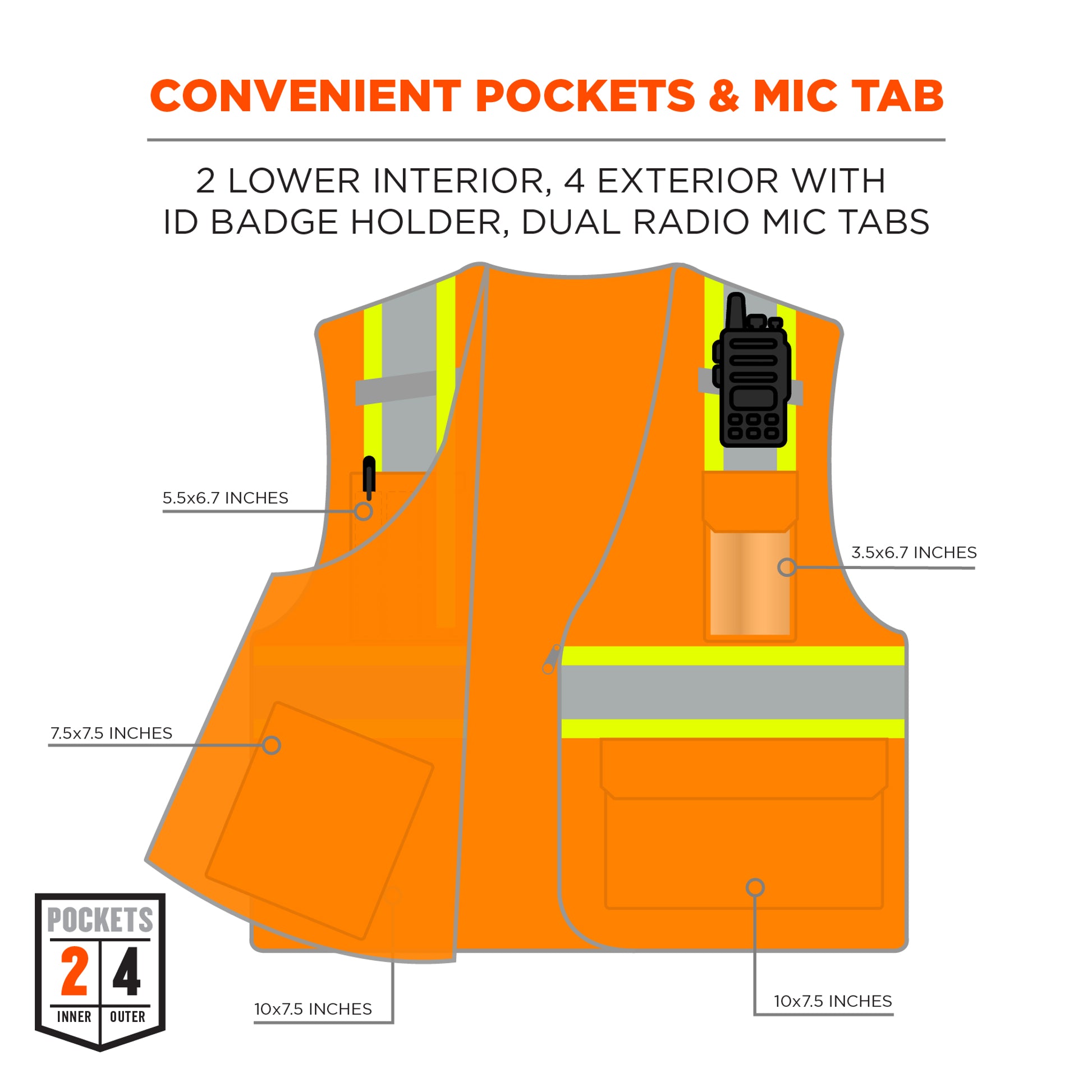 Ergodyne GloWear 8246Z Two-Tone Mesh Hi-Vis Safety Vest - Type R, Class 2, Zipper, Reflective Binding - Orange