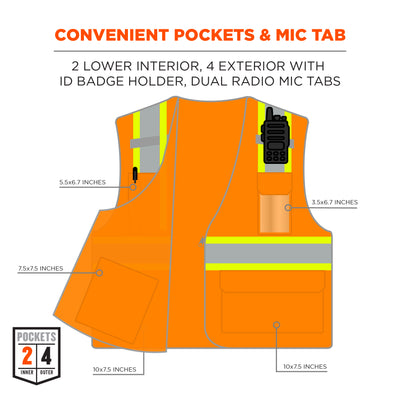 Ergodyne GloWear 8246Z Two-Tone Mesh Hi-Vis Safety Vest - Type R, Class 2, Zipper, Reflective Binding - Orange