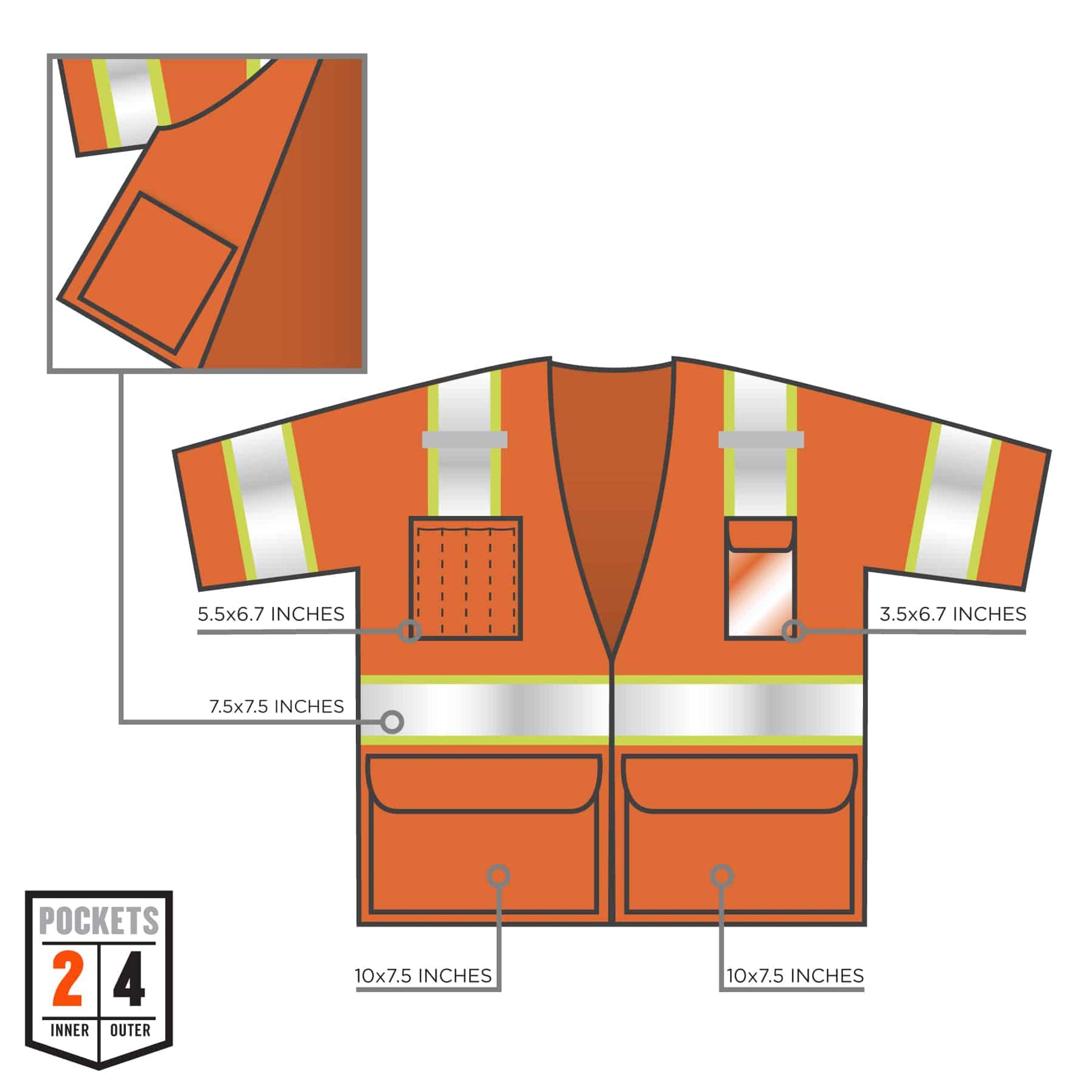 Ergodyne GloWear 8346Z Two-Tone Hi-Vis Surveyor Vest - Type R, Class 3, Zipper - Orange