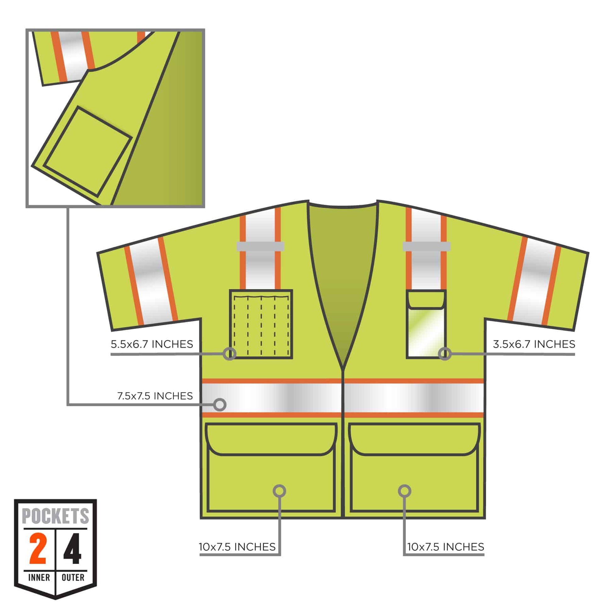 Ergodyne GloWear 8346Z Two-Tone Hi-Vis Surveyor Vest - Type R, Class 3, Zipper - Lime