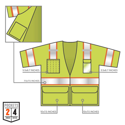 Ergodyne GloWear 8346Z Two-Tone Hi-Vis Surveyor Vest - Type R, Class 3, Zipper - Lime