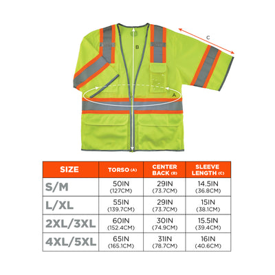 Ergodyne GloWear 8346Z Two-Tone Hi-Vis Surveyor Vest - Type R, Class 3, Zipper - Lime