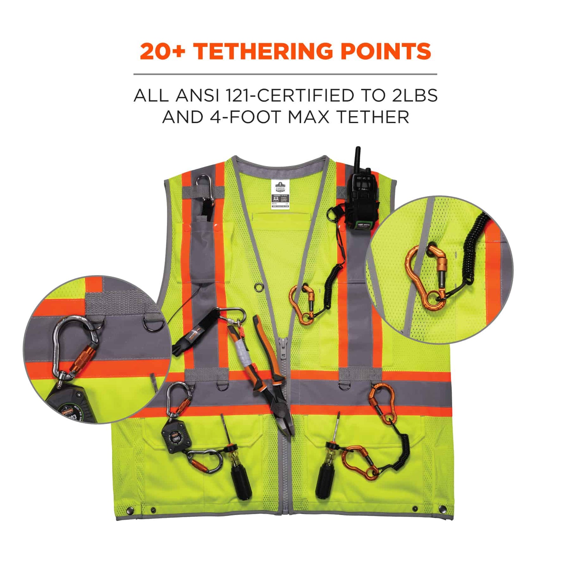 Ergodyne GloWear 8231TVK Hi-Vis Tool Tethering Safety Vest Kit - Type R, Class 2, Zipper, Dual Certified - Lime