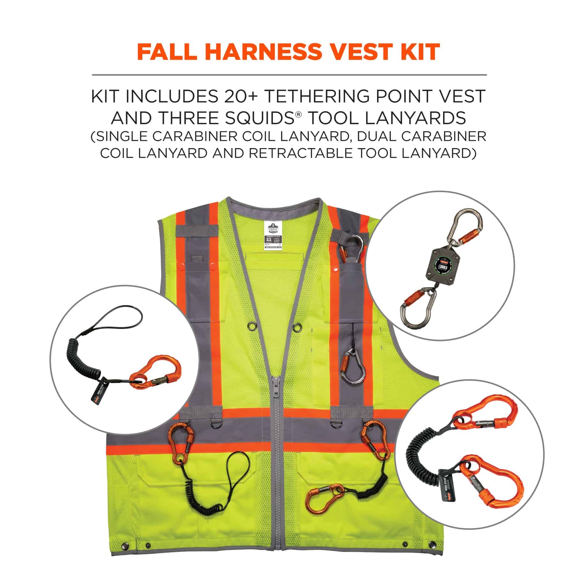 Ergodyne GloWear 8231TVK Hi-Vis Tool Tethering Safety Vest Kit - Type R, Class 2, Zipper, Dual Certified - Lime