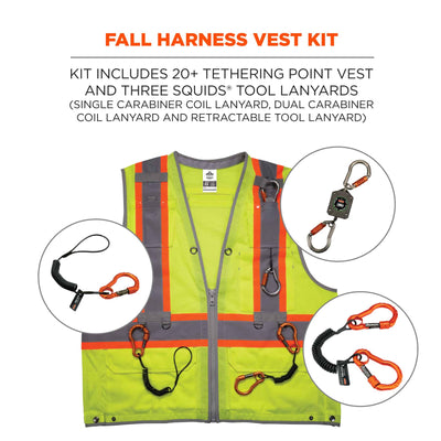 Ergodyne GloWear 8231TVK Hi-Vis Tool Tethering Safety Vest Kit - Type R, Class 2, Zipper, Dual Certified - Lime