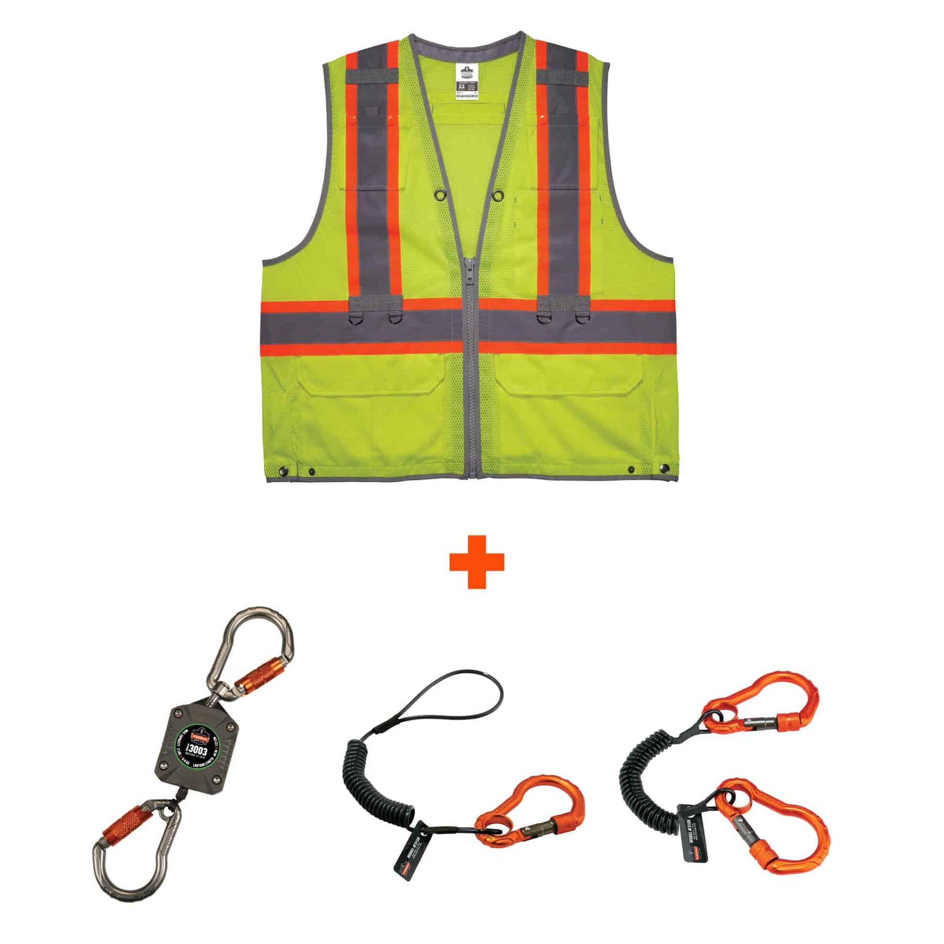 Ergodyne GloWear 8231TVK Hi-Vis Tool Tethering Safety Vest Kit - Type R, Class 2, Zipper, Dual Certified - Lime