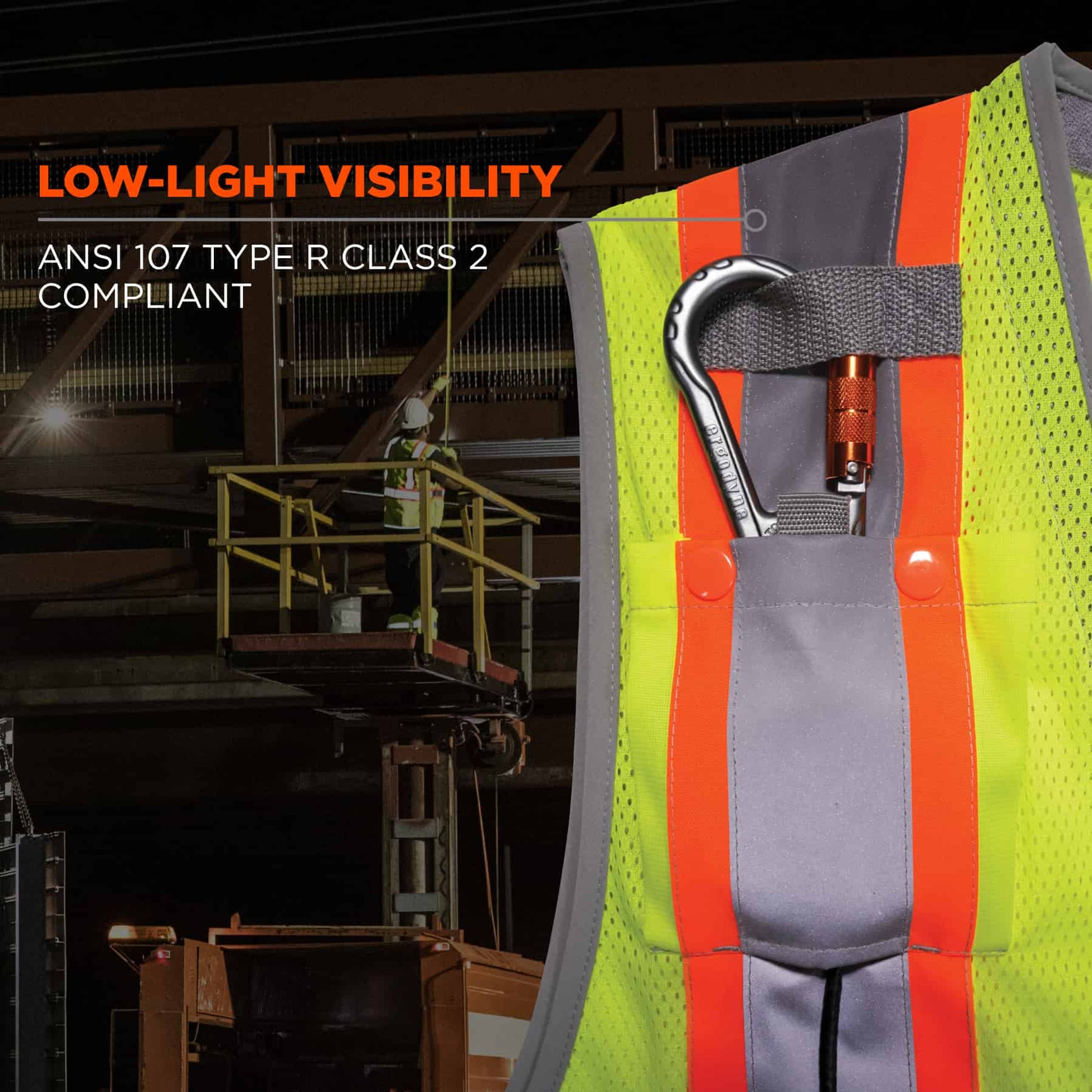 Ergodyne GloWear 8231TVK Hi-Vis Tool Tethering Safety Vest Kit - Type R, Class 2, Zipper, Dual Certified - Lime