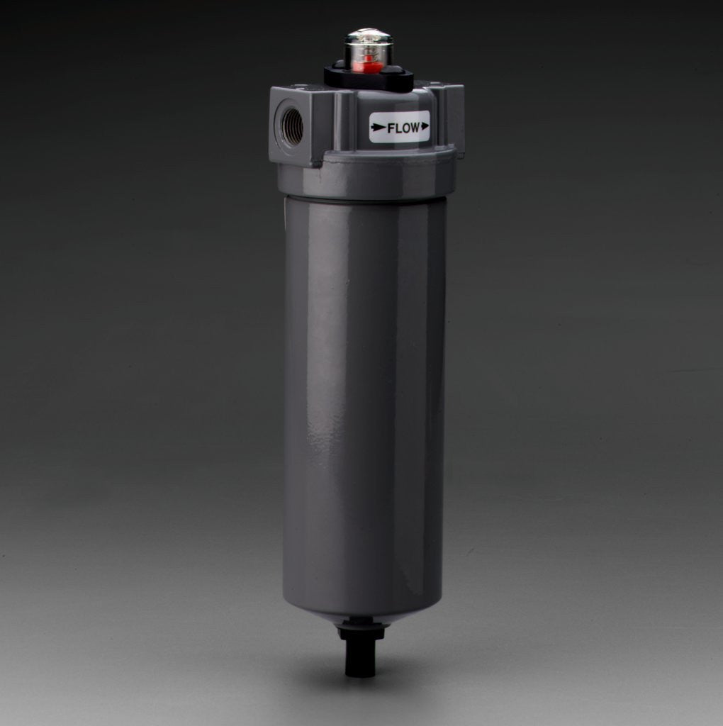 This filter has a maximum airflow of 50 cfm at 150 psi.  The temperature range is from 32 to 130(deg)F (0 to 54(deg)C).  Filter efficiency is 99.97% with the 3M High Efficiency Filter Element W-3013-4.  With this filter, aerosols are filtered, combined into larger droplets and collected at the bottom of the bowl where an automatic float drain removes them from the housing.