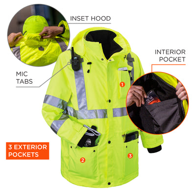 Ergodyne GloWear 8385 4-in-1 Hi-Vis Winter Jacket Parka - Type R, Class 3/2 - Lime