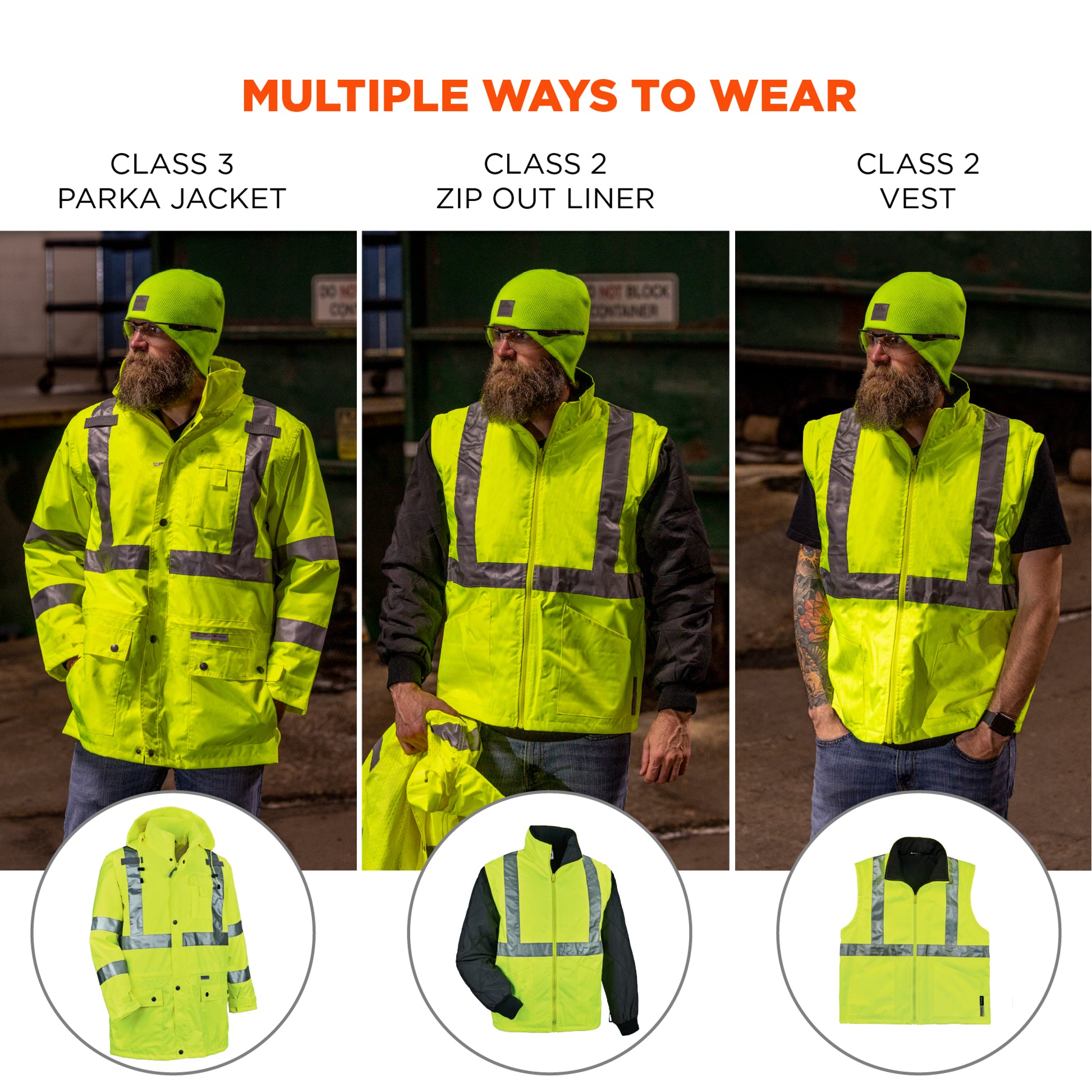 Ergodyne GloWear 8385 4-in-1 Hi-Vis Winter Jacket Parka - Type R, Class 3/2 - Lime