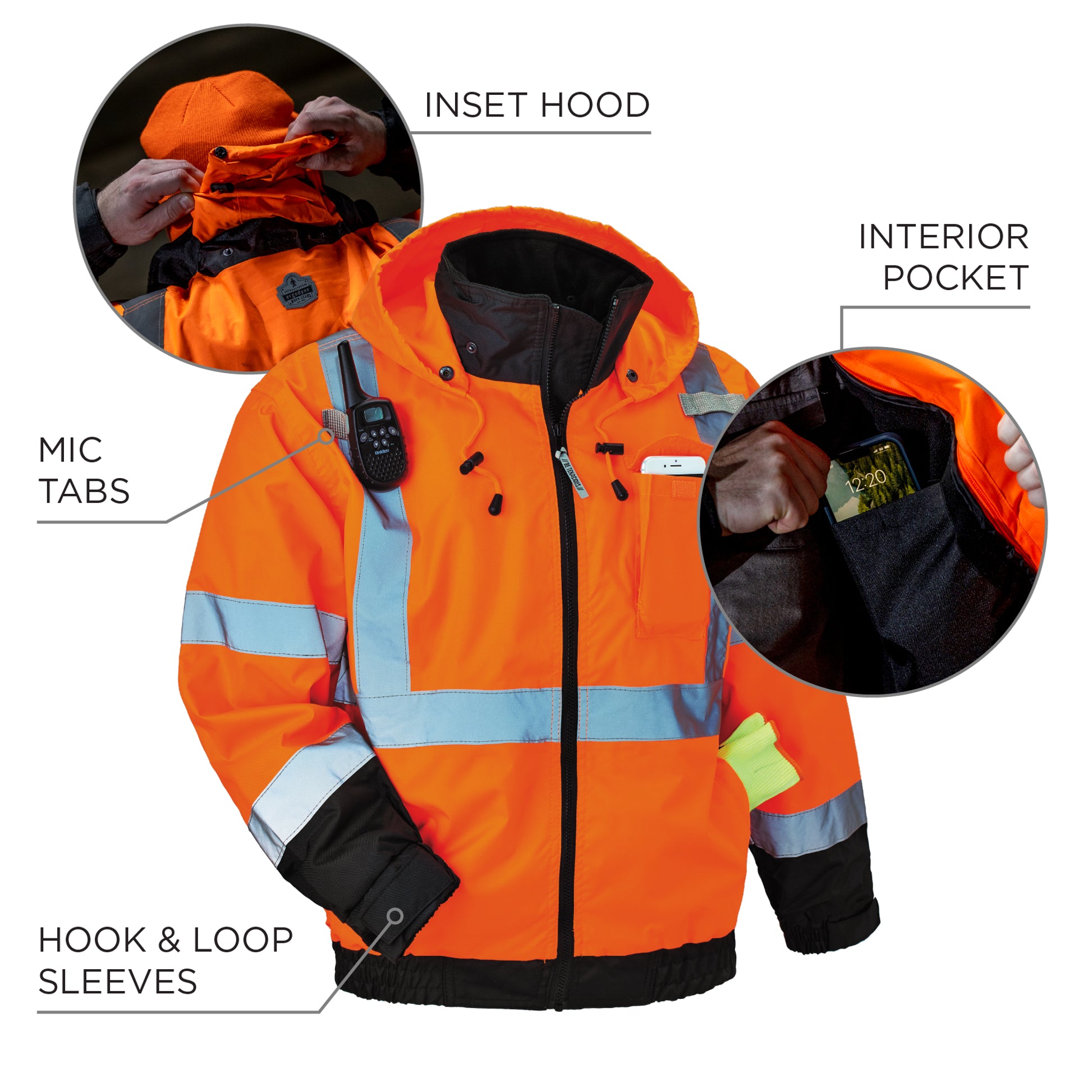 Ergodyne GloWear 8379 3-in-1 Hi-Vis Winter Bomber Jacket - Type R, Class 3 - Orange