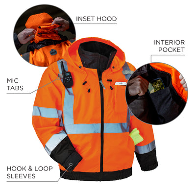 Ergodyne GloWear 8379 3-in-1 Hi-Vis Winter Bomber Jacket - Type R, Class 3 - Orange