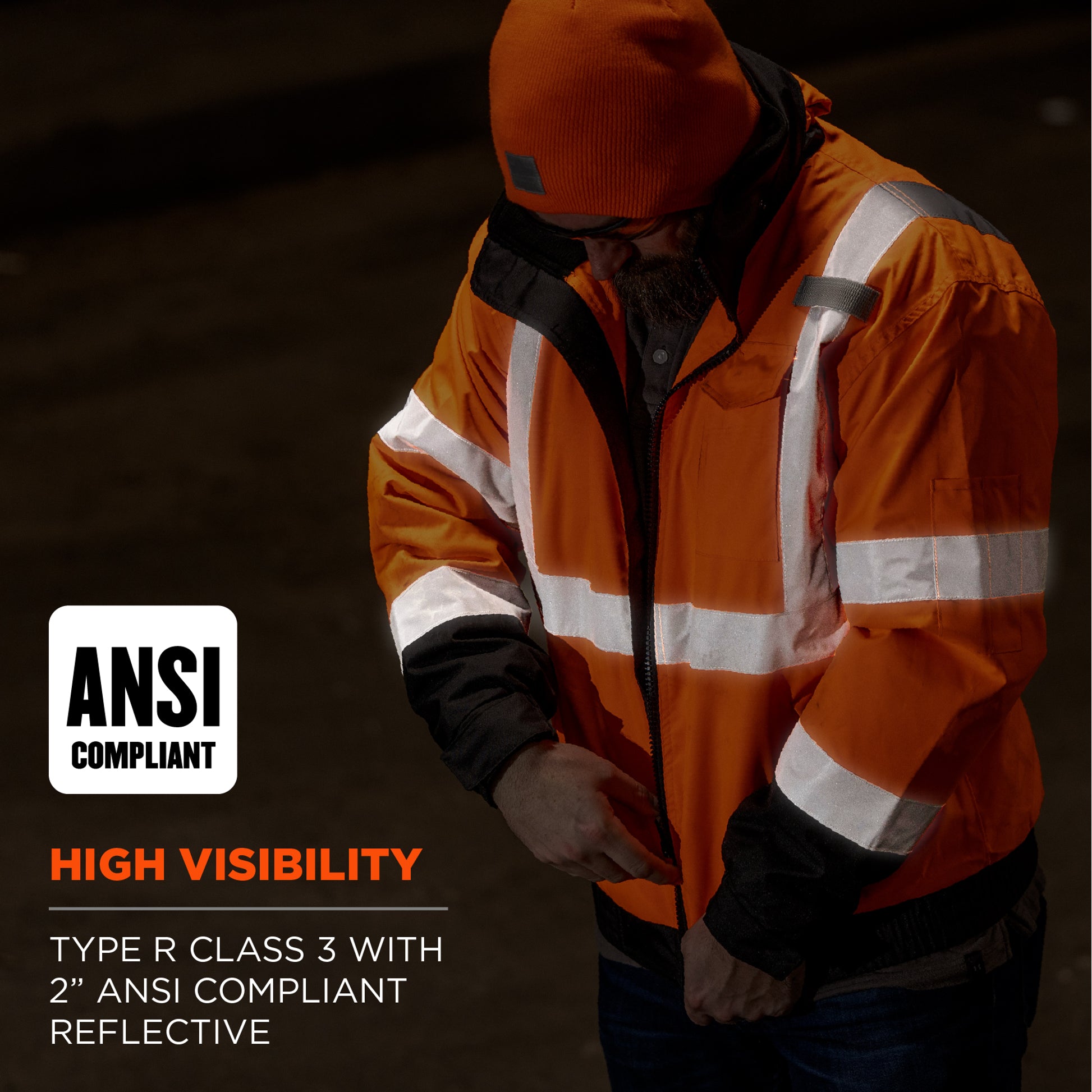 Ergodyne GloWear 8379 3-in-1 Hi-Vis Winter Bomber Jacket - Type R, Class 3 - Orange