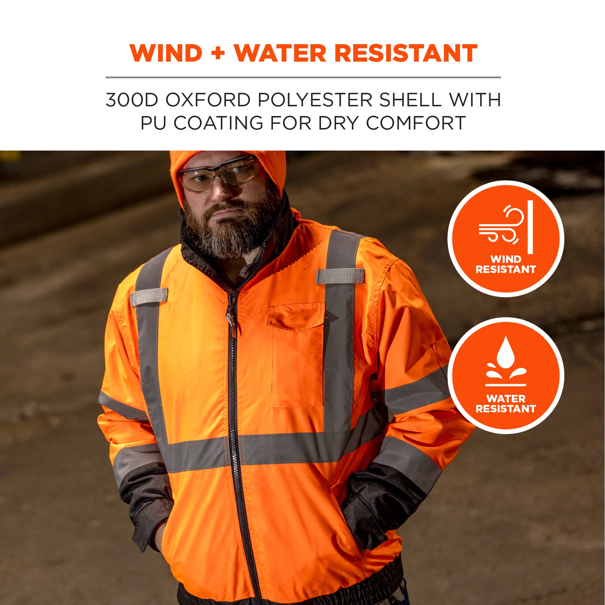 Ergodyne GloWear 8379 3-in-1 Hi-Vis Winter Bomber Jacket - Type R, Class 3 - Orange