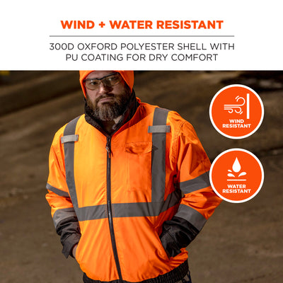 Ergodyne GloWear 8379 3-in-1 Hi-Vis Winter Bomber Jacket - Type R, Class 3 - Orange