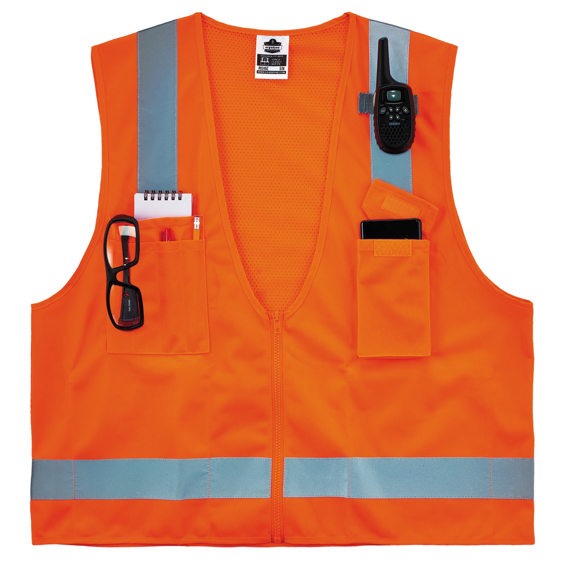 Ergodyne GloWear 8249Z-S Hi-Vis Surveyors Vest - Type R, Class 2, Zipper, Economy, Single Size - Orange