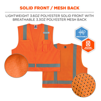 Ergodyne GloWear 8249Z-S Hi-Vis Surveyors Vest - Type R, Class 2, Zipper, Economy, Single Size - Orange