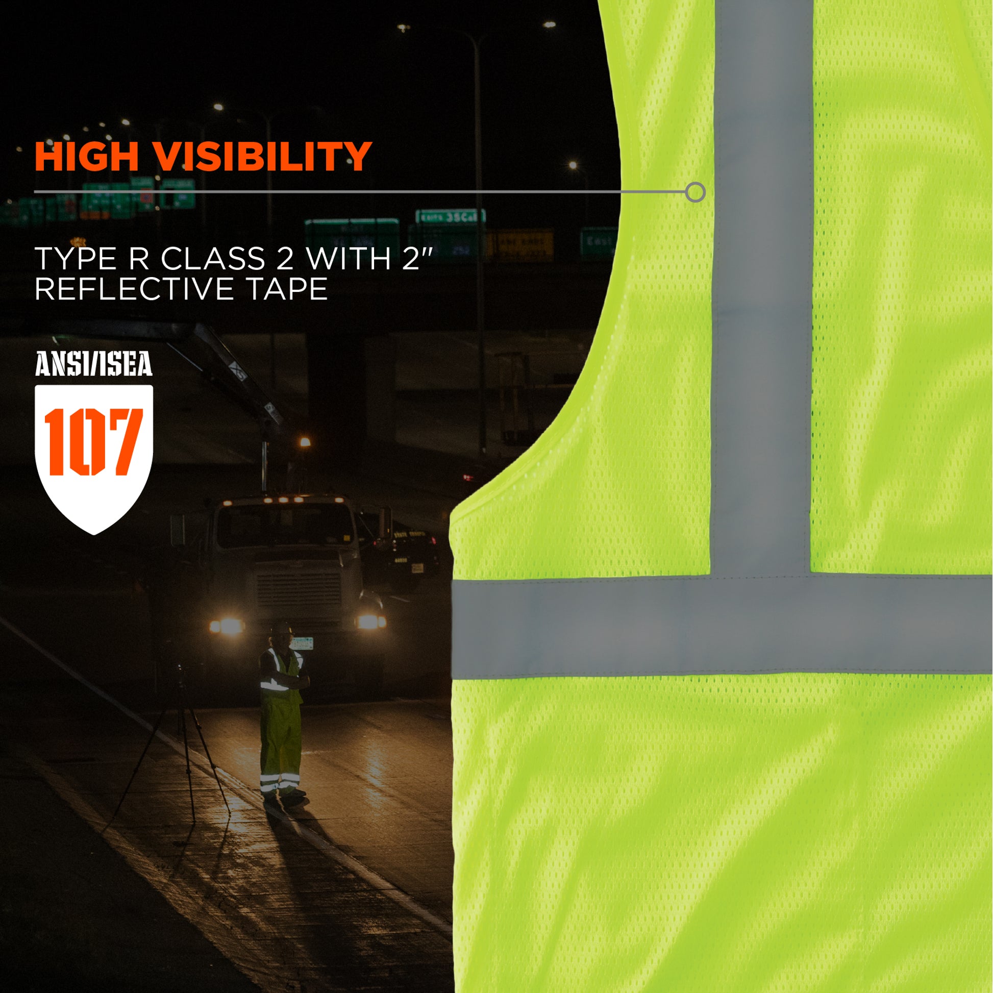 Ergodyne GloWear 8210HL-S Mesh Hi-Vis Safety Vest - Type R, Class 2, Hook & Loop, Economy, Single Size - Lime