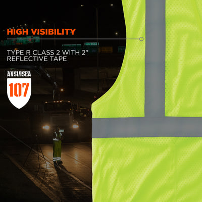Ergodyne GloWear 8210HL-S Mesh Hi-Vis Safety Vest - Type R, Class 2, Hook & Loop, Economy, Single Size - Lime
