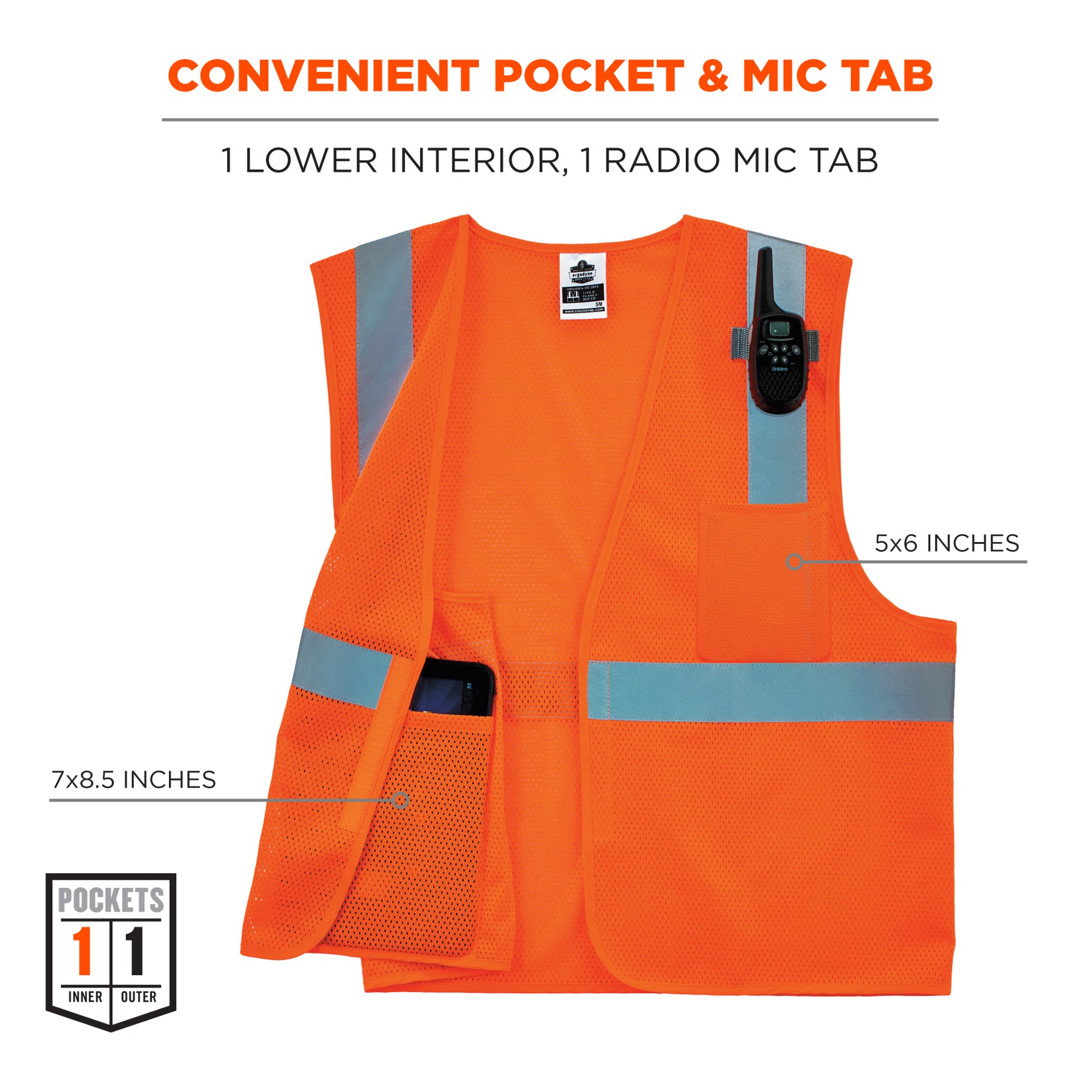 Ergodyne GloWear 8210HL-S Mesh Hi-Vis Safety Vest - Type R, Class 2, Hook & Loop, Economy, Single Size - Orange