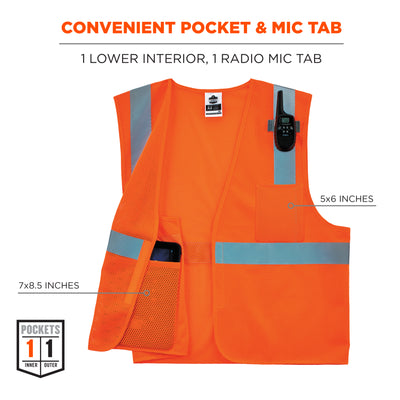 Ergodyne GloWear 8210HL-S Mesh Hi-Vis Safety Vest - Type R, Class 2, Hook & Loop, Economy, Single Size - Orange