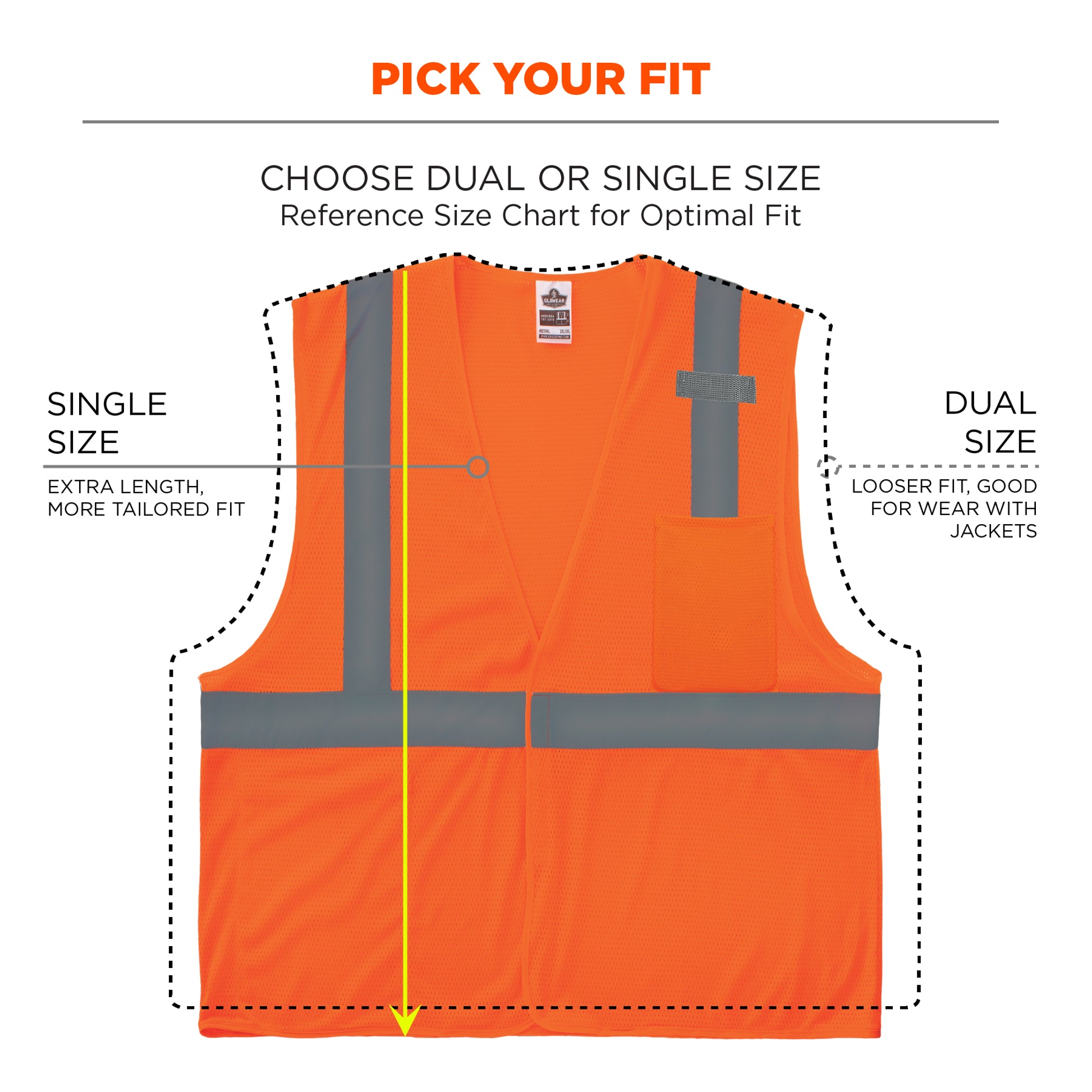 Ergodyne GloWear 8210HL-S Mesh Hi-Vis Safety Vest - Type R, Class 2, Hook & Loop, Economy, Single Size - Orange