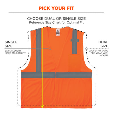 Ergodyne GloWear 8210HL-S Mesh Hi-Vis Safety Vest - Type R, Class 2, Hook & Loop, Economy, Single Size - Orange